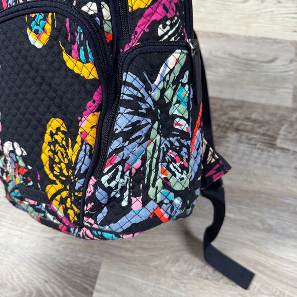 Vera Bradley Quilted Backpack Black Multicolor Butterfly Print Medium Size - Picture 4 of 9